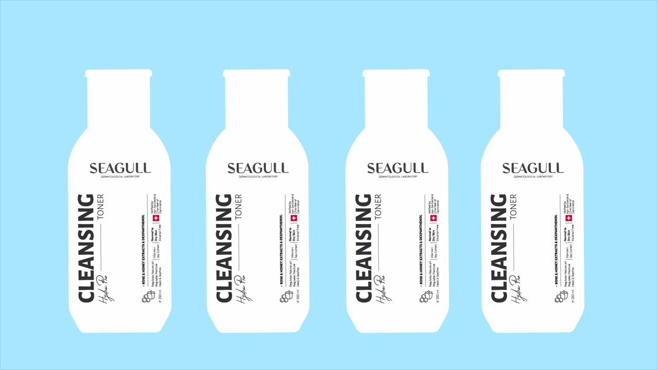 Seagull skincare packaging design and branding system created by DEEEZ for a modern dermatological skincare brand.