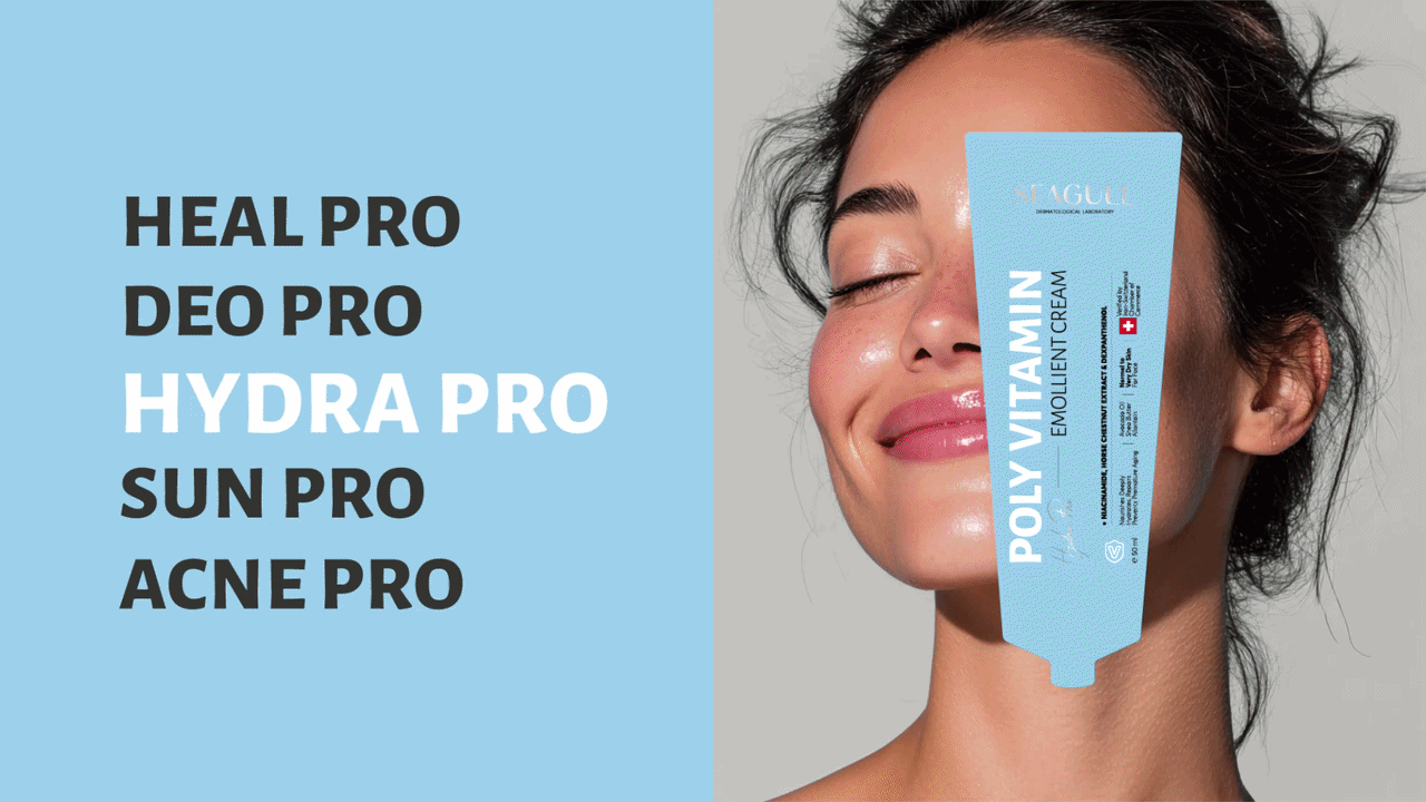 Seagull skincare packaging design and branding system created by DEEEZ for a modern dermatological skincare brand.