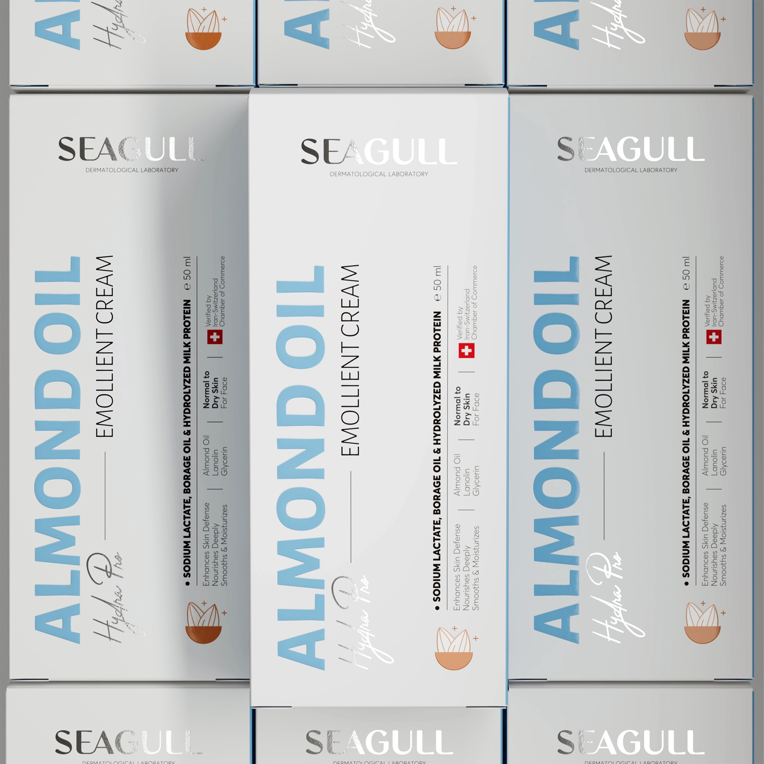 Skincare packaging design for Seagull by DEEEZ, featuring an award-winning dermatological brand identity and packaging system.