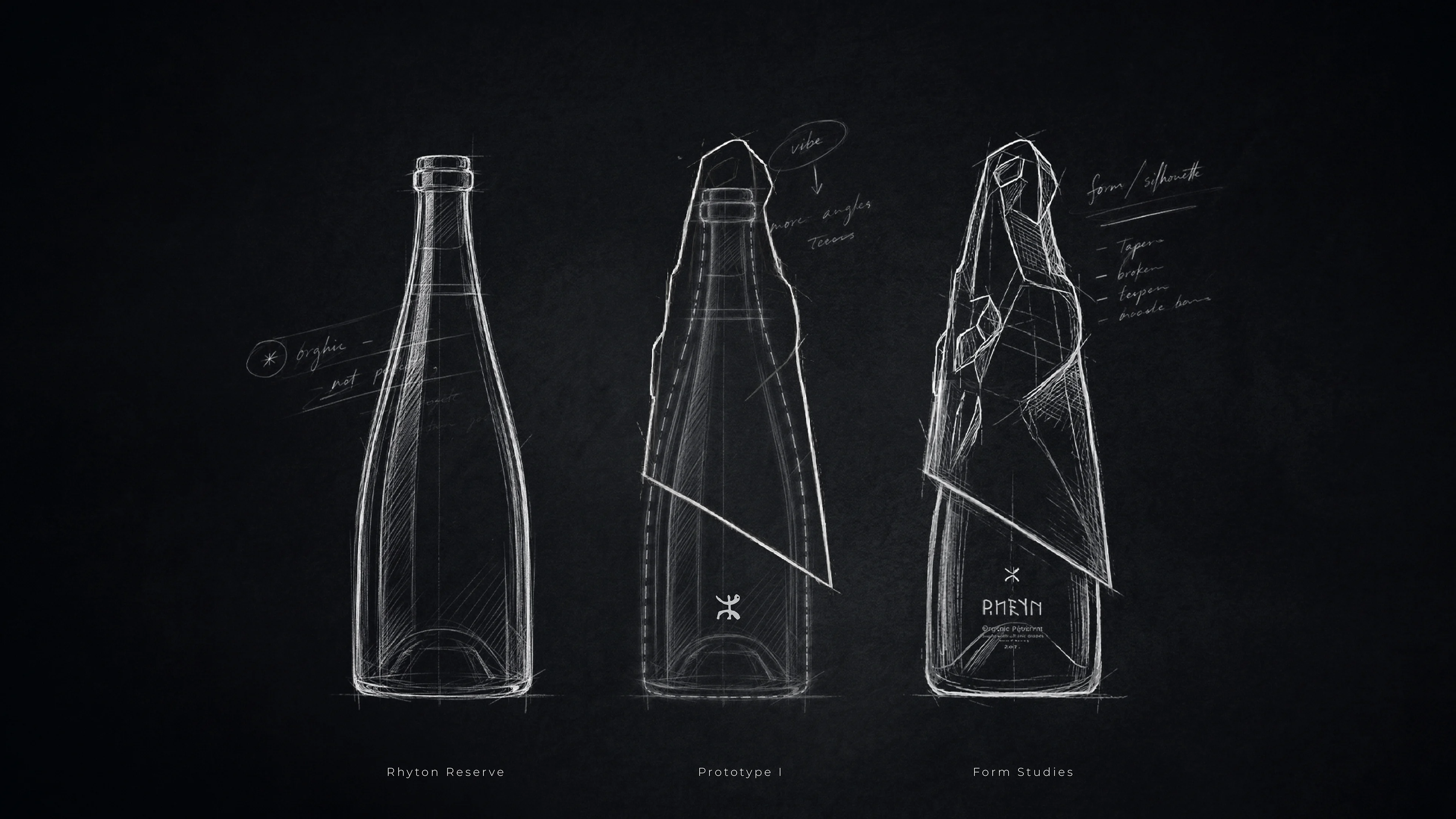 RHEYN Rhyton Reserve bottle held in a hand, showcasing its sculptural packaging design.
